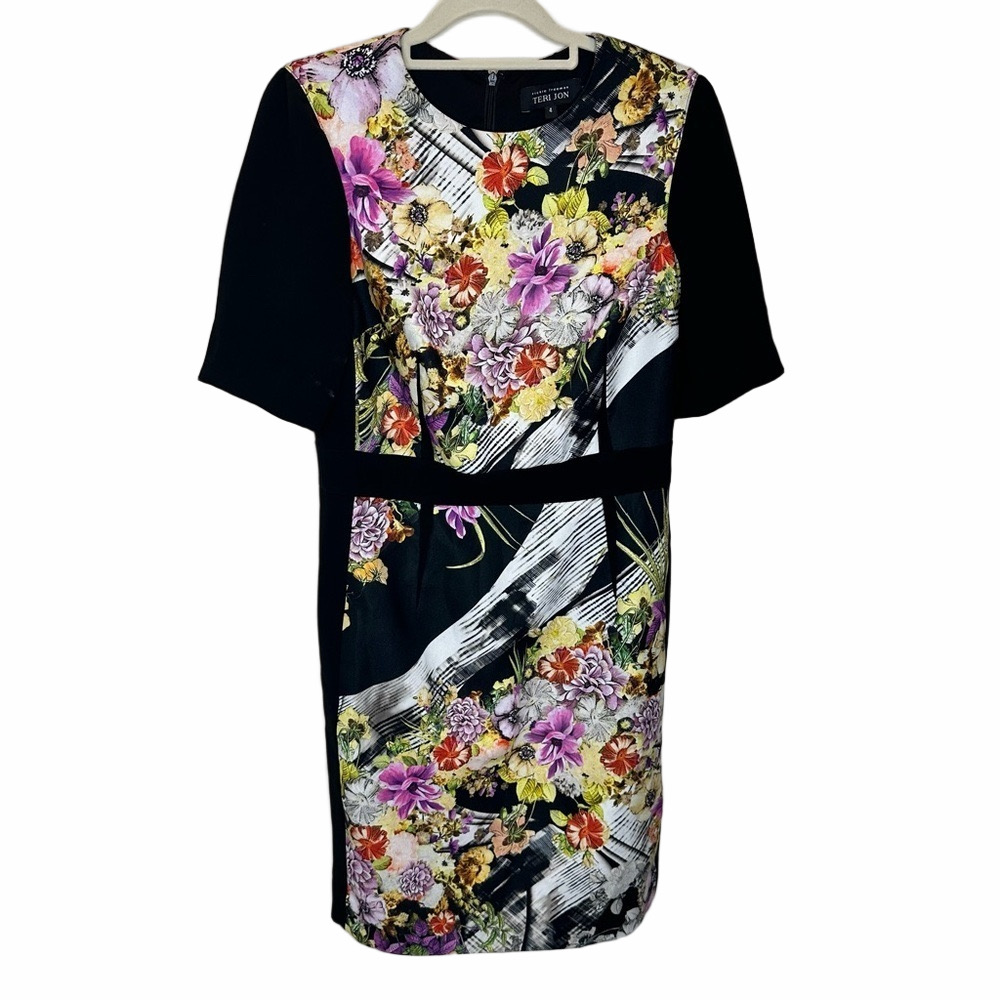 RICKIE FREEMAN for TERI JON Black Floral Dress Size 4